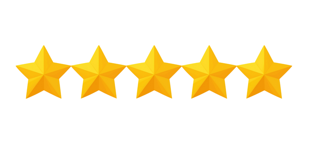 Five yellow stars line up neatly across a white background—just like a freshly plowed driveway—showing off our five-star service rating. - Snow Removal Indianapolis